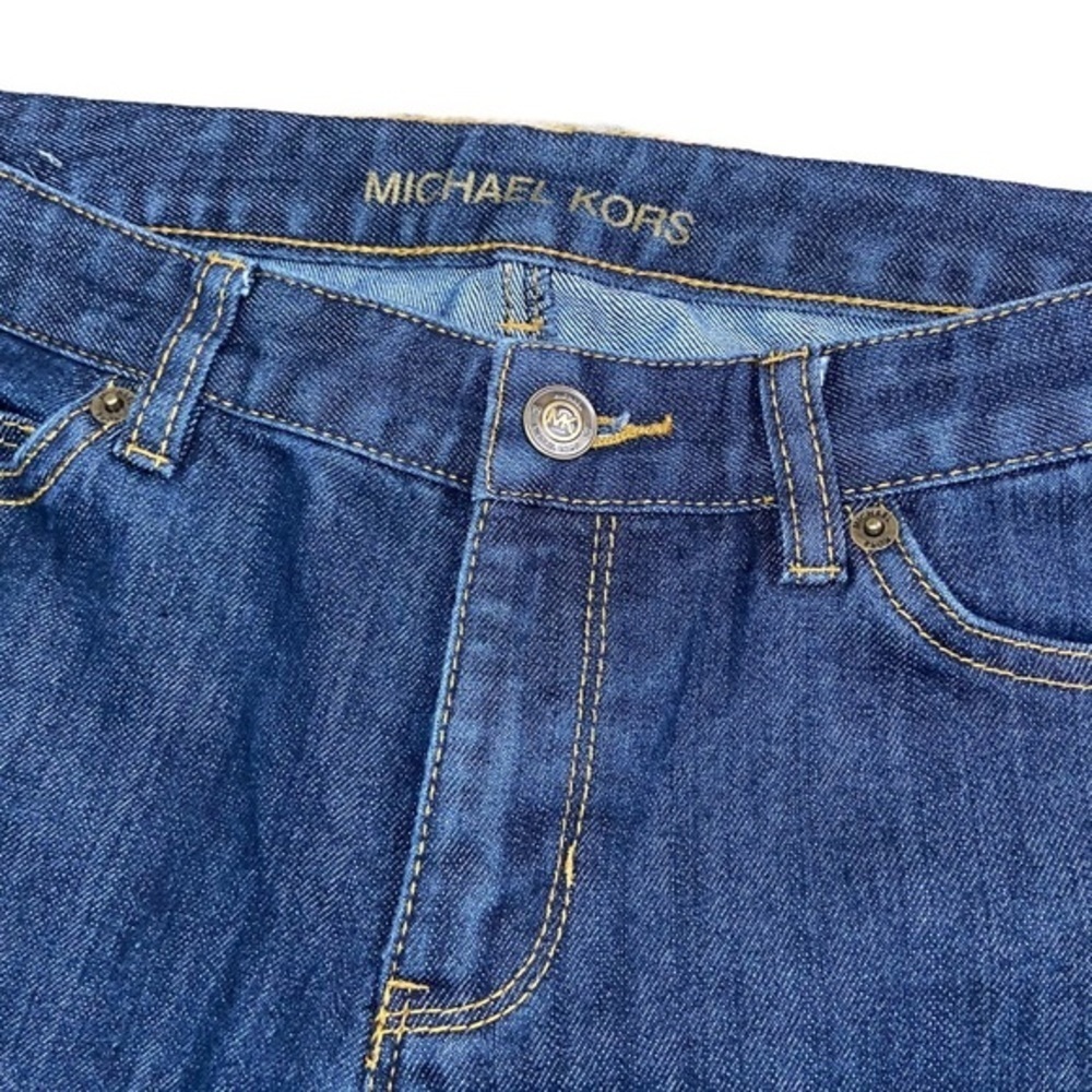 Michael Kors • Dark Wash Flare Jeans • Blue Denim & Gold Hardware • Size 2 - Picture 3 of 8